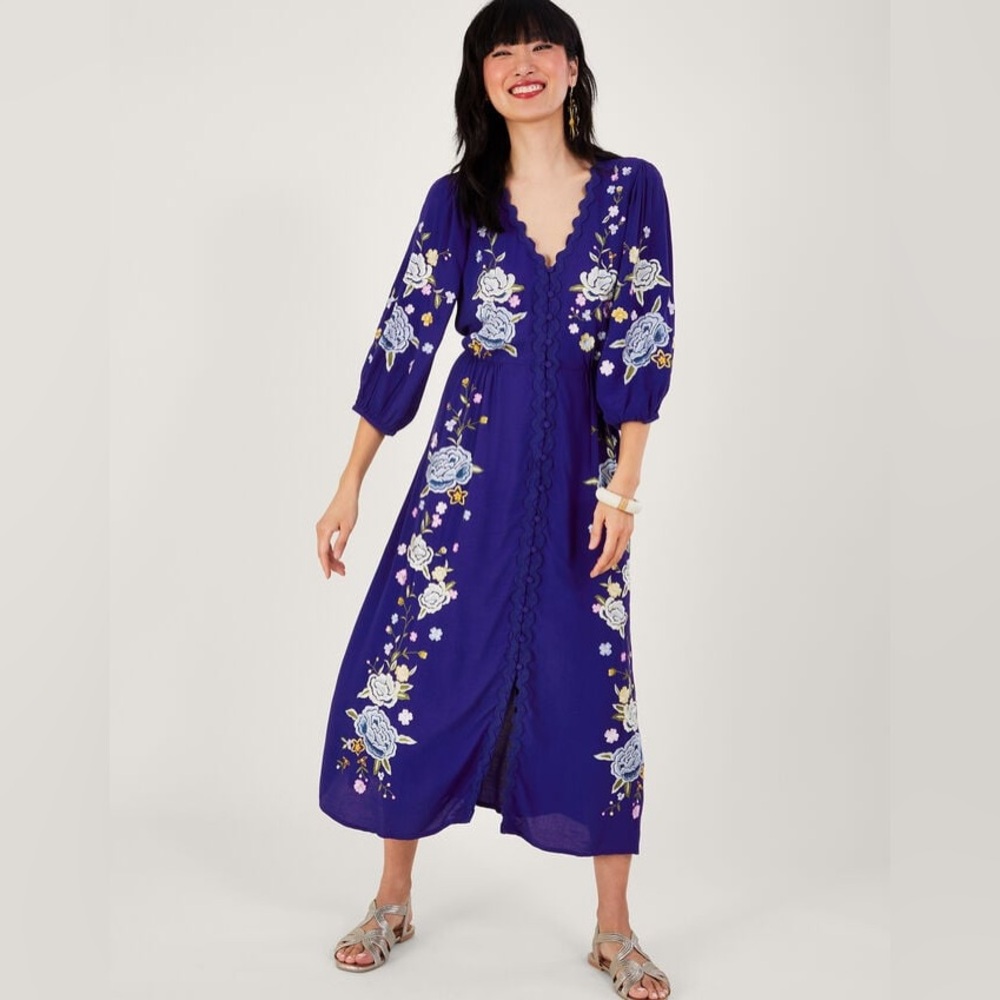 Monsoon Olla Floral Embroidered Tea Dress Size XXL (22/24)